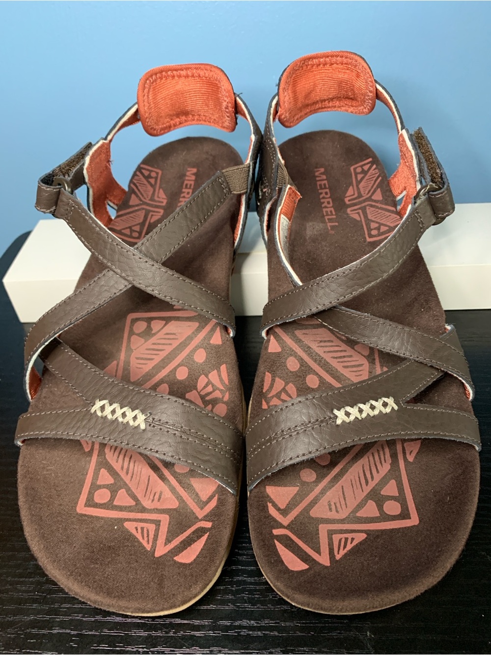 Merrell Women's Brown Sandals with Orange Accents